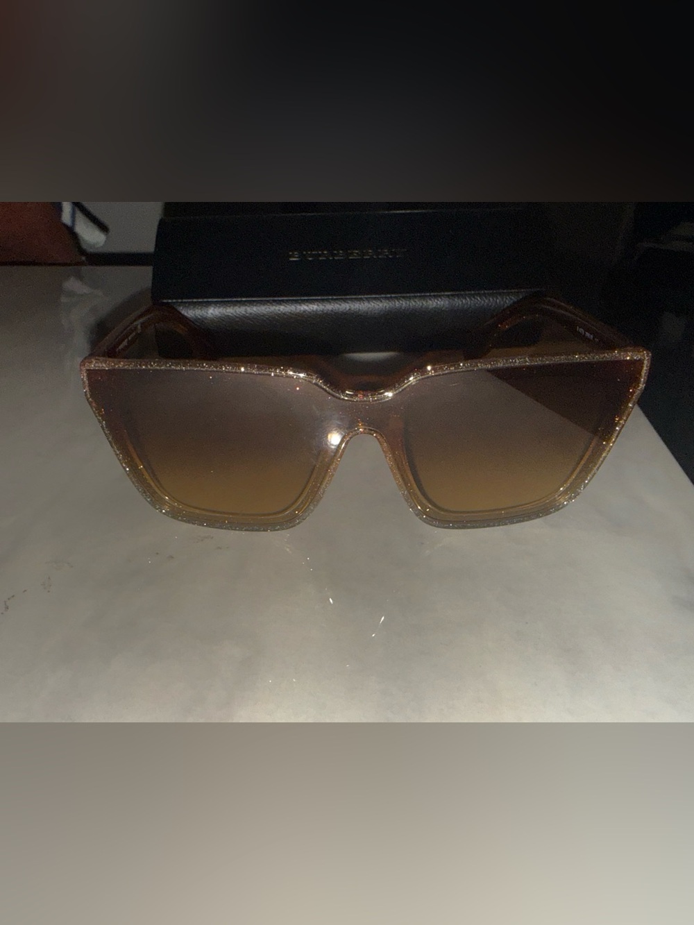Burberry Brown Glitter Oversized Shield Sunglasses